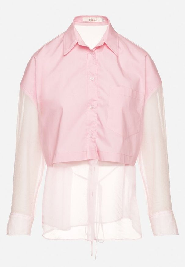 Born2be - Różowa Koszula z Transparentnymi Rękawami Silomea. Okazja: na co dzień. Kolor: różowy. Materiał: jeans. Wzór: aplikacja. Styl: casual