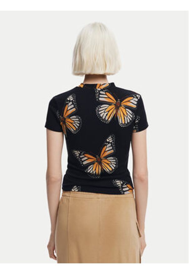 Desigual T-Shirt Croise 24WWTK55 Czarny Slim Fit. Kolor: czarny. Materiał: wiskoza