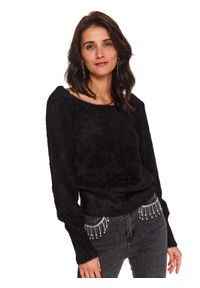 TOP SECRET - Sweter damski z okrągłym dekoltem. Kolor: czarny. Materiał: tkanina. Długość: długie. Wzór: aplikacja. Sezon: zima #3