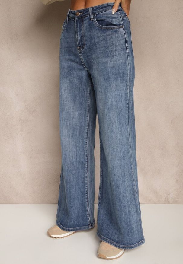 Renee - Niebieskie Jeansy High Waist z Szeroką Nogawką Elzaria. Okazja: na co dzień. Stan: podwyższony. Kolor: niebieski. Styl: casual, elegancki, klasyczny
