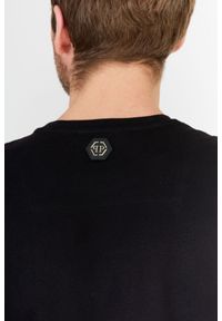 Philipp Plein - PHILIPP PLEIN Czarny t-shirt męski Platinum cut round neck space plein. Kolor: czarny. Materiał: prążkowany. Wzór: aplikacja