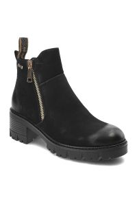 Czarne Botki Jeep Eleganckie Obuwie Damskie Na Obcasie. Okazja: na co dzień. Zapięcie: zamek. Kolor: czarny. Materiał: materiał. Szerokość cholewki: normalna. Obcas: na obcasie. Styl: elegancki. Wysokość obcasa: średni #1