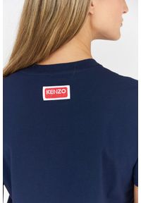 Kenzo - KENZO Granatowy t-shirt damski z czerwonym kwiatem, Rozmiar S. Kolor: niebieski. Wzór: kwiaty #5