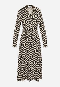 Born2be - Czarna Koszulowa Sukienka z Wiskozą Paskiem i Geometrycznym Motywem Erislevia. Okazja: na spacer, na co dzień. Typ kołnierza: dekolt w kształcie V. Kolor: czarny. Materiał: wiskoza. Długość rękawa: długi rękaw. Wzór: geometria. Typ sukienki: koszulowe. Styl: elegancki, casual, klasyczny #5