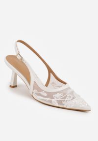 Renee - Białe Czółenka Slingback z Siateczki VICES na Klepsydrze z Haftem i Koralikami Vilin. Okazja: na wesele, na imprezę, na ślub cywilny. Zapięcie: pasek. Kolor: biały. Wzór: haft. Styl: klasyczny, elegancki #6