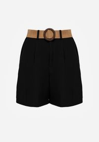 Born2be - Czarne Szorty Casual z Wiskozą Wysokim Stanem i Plecionym Paskiem Evena. Okazja: na co dzień. Stan: podwyższony. Kolor: czarny. Materiał: wiskoza. Styl: casual #3
