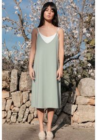 MOE - Bawełniana Sukienka na Ramiączkach - Pistacjowa. Kolor: zielony. Materiał: bawełna. Długość rękawa: na ramiączkach