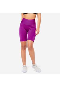 DOMYOS - Legginsy fitness damskie Domyos FST 520 krótkie. Stan: podwyższony. Kolor: fioletowy. Materiał: elastan, poliamid, materiał. Długość: krótkie. Sport: fitness #1