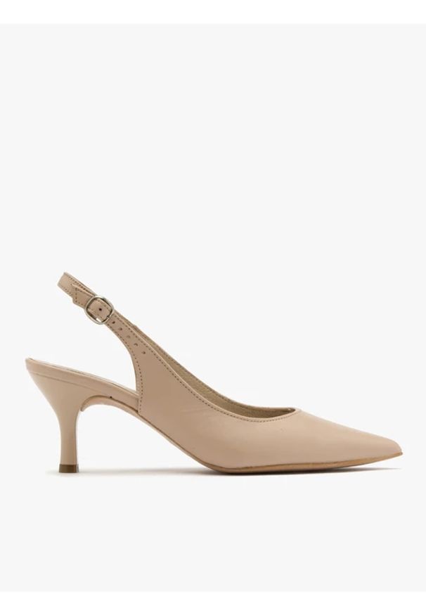 Ryłko - Beżowe czółenka typu slingback. Kolor: beżowy. Materiał: skóra. Obcas: na obcasie. Styl: street. Wysokość obcasa: średni