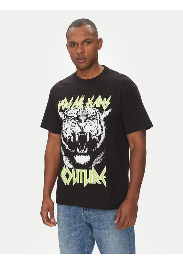 Versace Jeans Couture T-Shirt 78GAHT06 Czarny Regular Fit. Kolor: czarny. Materiał: bawełna