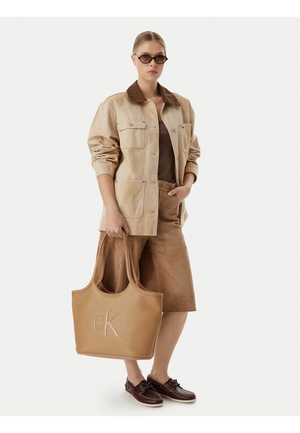 Calvin Klein Torebka Bold Ck LV04F3562G Beżowy. Kolor: beżowy. Materiał: skórzane