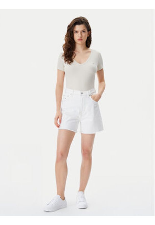 Tommy Jeans T-Shirt Essential DW0DW17385 Beżowy Slim Fit. Kolor: beżowy. Materiał: bawełna