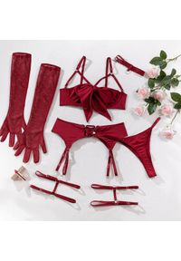 Intica - Komplet bielizny z koronką i kokardą na romantyczne wieczory Manjola. Kolor: czerwony. Materiał: koronka. Wzór: koronka #1