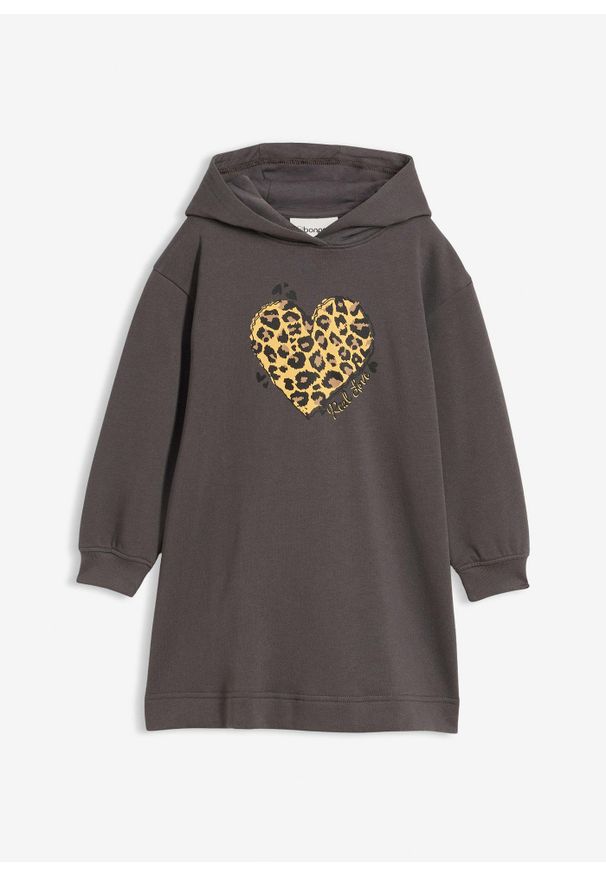 bonprix - Sukienka dresowa z czystej bawełny organicznej. Kolor: szary. Materiał: bawełna, dresówka. Wzór: motyw zwierzęcy