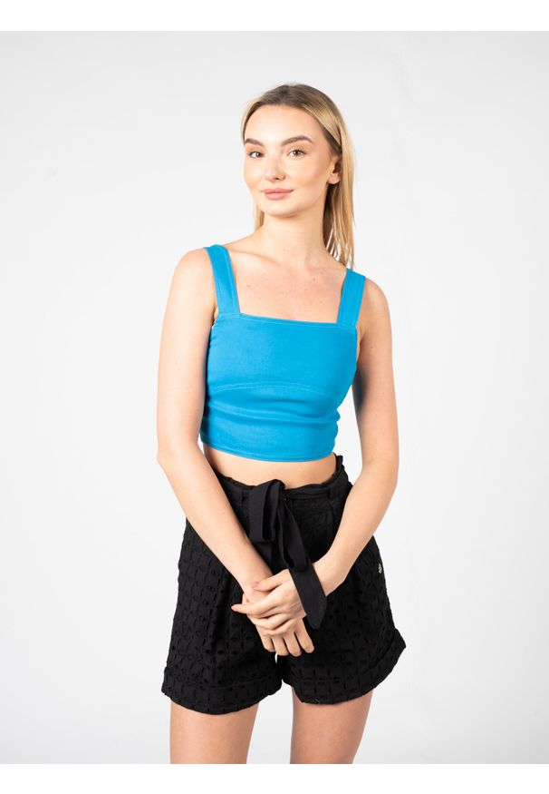 Pinko Top "Rottofreno" | 100452 A0IM | Kobieta | Niebieski. Okazja: na spotkanie biznesowe. Kolor: niebieski. Materiał: elastan, len, wiskoza. Długość rękawa: na ramiączkach. Sezon: lato. Styl: elegancki, biznesowy
