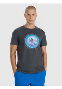 4f - 4F T-shirt regular z nadrukiem męski - szary S. Okazja: na co dzień. Kolor: szary. Materiał: jersey, bawełna, materiał. Długość rękawa: krótki rękaw. Długość: krótkie. Wzór: nadruk. Styl: wakacyjny, casual, klasyczny, sportowy #1