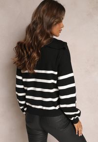 Renee - Czarno-Biały Golf Sweter ze Ściągaczami w Paski Zapinany na Suwak Likatte. Typ kołnierza: golf. Kolor: czarny. Materiał: wiskoza. Wzór: paski