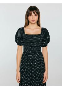 Big-Star - Sukienka damska midi z wiskozy w kropki czarna Sotini 906. Okazja: na wesele, na ślub cywilny. Typ kołnierza: dekolt w karo. Kolor: czarny. Materiał: wiskoza. Wzór: kropki. Sezon: lato. Styl: klasyczny. Długość: midi #4
