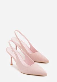 Renee - Różowe Sandały Slingback na Szpilce z Imitacji Zamszu Carilona. Zapięcie: bez zapięcia. Kolor: różowy. Materiał: zamsz. Sezon: lato. Obcas: na szpilce. Wysokość obcasa: średni #5