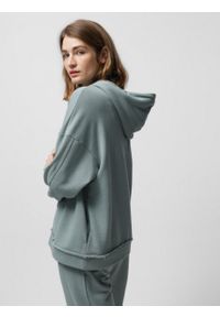 outhorn - Bluza oversize z kapturem damska - morska. Typ kołnierza: kaptur. Kolor: morski. Materiał: bawełna, poliester, materiał, guma, dresówka, dzianina. Wzór: ze splotem, gładki