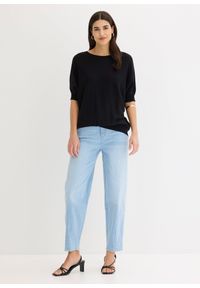 bonprix - Sweter z cienkiej dzianiny z mieszanki bawełny. Kolor: czarny. Materiał: dzianina, bawełna. Długość rękawa: krótki rękaw. Długość: krótkie. Wzór: gładki, ze splotem #2