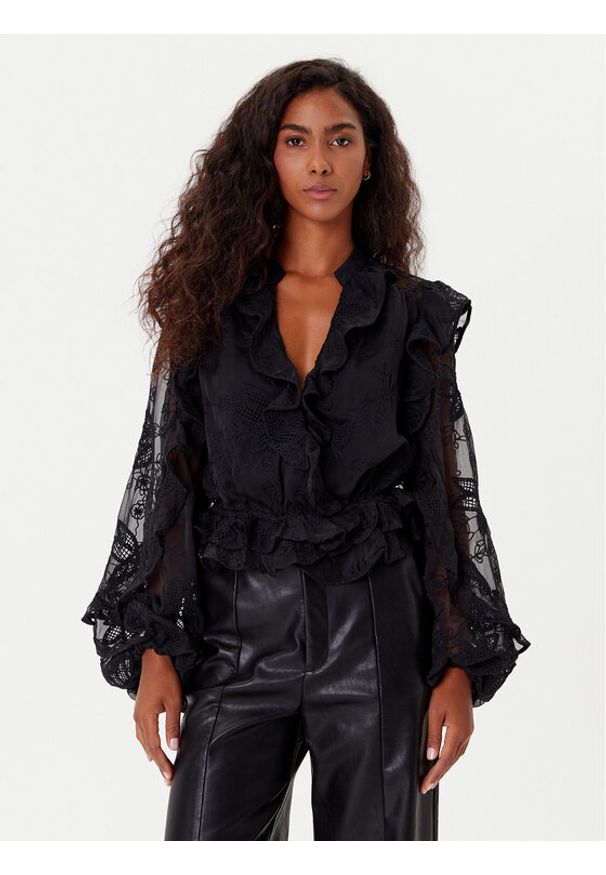 BARDOT Bluzka Frill Embroidered 59896TB2 Czarny Regular Fit. Kolor: czarny. Materiał: syntetyk