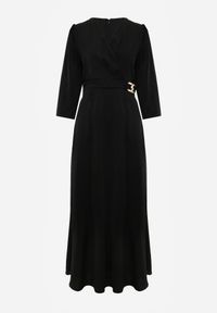 Born2be - Czarna Kopertowa Sukienka Wieczorowa z Metaliczną Aplikacją w Talii Henalana. Okazja: na imprezę. Typ kołnierza: dekolt w serek. Kolor: czarny. Wzór: aplikacja. Typ sukienki: kopertowe. Styl: wizytowy #6