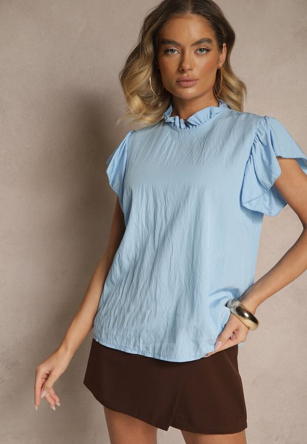 Renee - Niebieska Bluzka z Wiskozą i Falbankami Greloiti. Okazja: na co dzień. Typ kołnierza: kołnierz z falbankami. Kolor: niebieski. Materiał: wiskoza. Styl: casual, klasyczny