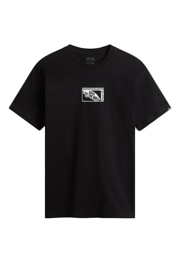 Koszulka Vans Tech Box VN000G5NBLK1 - czarna. Kolor: czarny. Materiał: materiał, bawełna. Długość rękawa: krótki rękaw. Długość: krótkie. Wzór: aplikacja