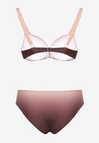 Born2be - Ciemnoróżowe Bikini Majtki Figi i Biustonosz z Ozdobnym Marszczeniem Linaronia. Kolekcja: plus size. Kolor: różowy. Wzór: haft