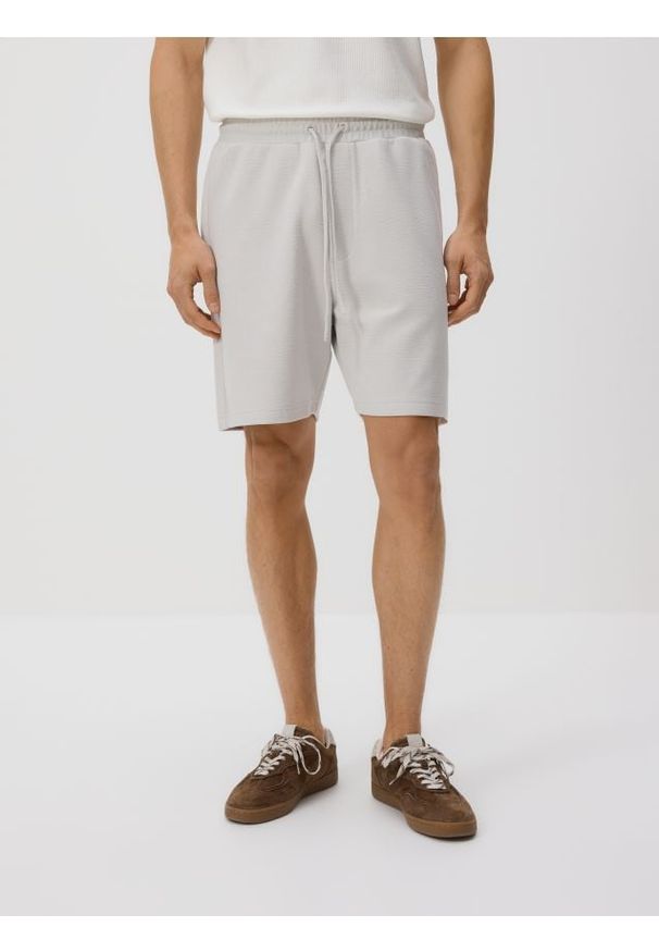 Reserved - Strukturalne szorty regular fit - jasnoszary. Kolor: szary. Materiał: dzianina, bawełna