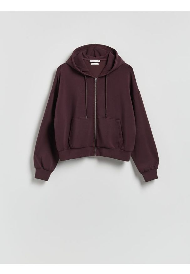 Reserved - Oversizowa bluza - ciemnofioletowy. Kolor: fioletowy. Materiał: dzianina. Wzór: gładki