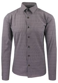 Taliowana Koszula Męska - Victorio - Drobny Wzór, Brązowa. Kolor: brązowy, beżowy, wielokolorowy. Materiał: elastan, bawełna. Styl: elegancki #1