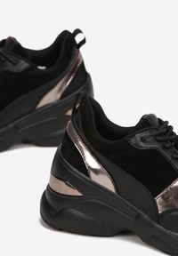 Born2be - Czarno-Srebrne Sneakersy na Koturnie z Wkładką ze Skóry Naturalnej Keyara. Nosek buta: okrągły. Zapięcie: sznurówki. Kolor: srebrny. Materiał: skóra. Sezon: lato, wiosna, jesień. Obcas: na koturnie. Wysokość obcasa: średni #4