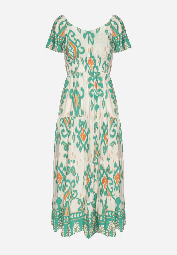 Born2be - Zielona Wiskozowa Sukienka z Geometrycznym Wzorem Cleanna. Okazja: na spacer, na co dzień. Kolor: zielony. Materiał: wiskoza. Wzór: geometria. Typ sukienki: proste. Styl: elegancki, casual