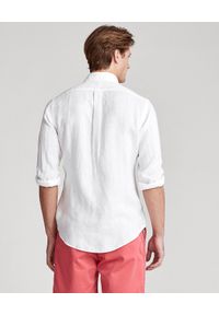Ralph Lauren - RALPH LAUREN - Biała koszula z lnu Custom Fit. Typ kołnierza: polo. Kolor: biały. Materiał: len. Długość rękawa: długi rękaw. Długość: długie. Wzór: haft. Sezon: lato. Styl: klasyczny #4