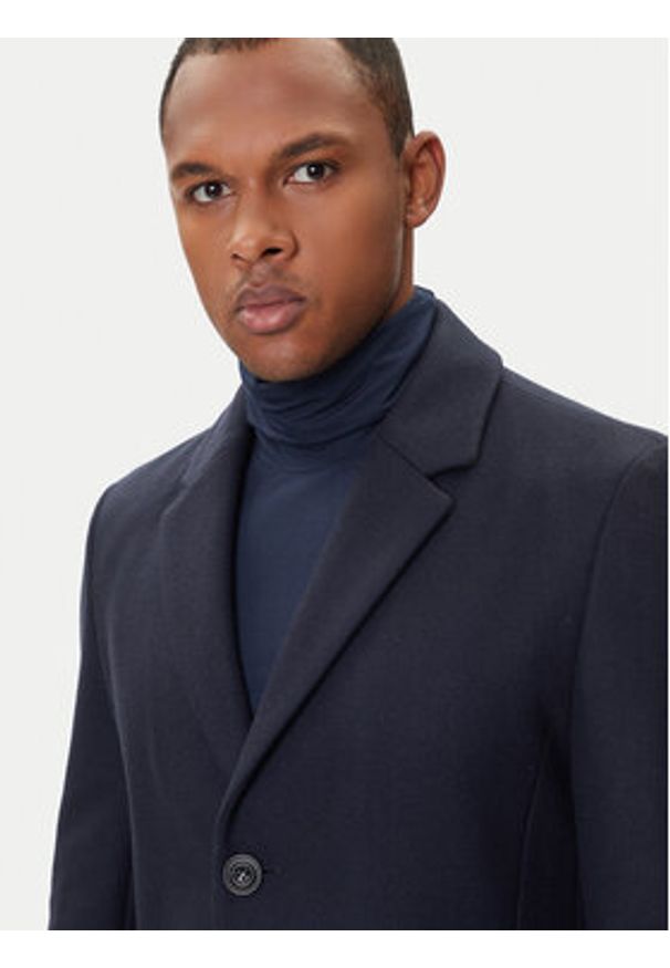 Hugo - HUGO Płaszcz wełniany Migor2541 50546528 Granatowy Slim Fit. Kolor: niebieski. Materiał: wełna