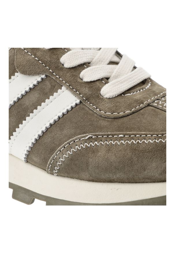 Sneakersy damskie S.Barski, cholewka ze skóry naturalnej zamszowej z tekstylnymi panelami kontrastowe wstawki boczne klasyczne sznurowaniem masywna p. Okazja: na co dzień. Zapięcie: sznurówki. Kolor: zielony. Materiał: zamsz, skóra. Szerokość cholewki: normalna