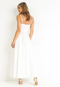 Born2be - Biała Sukienka Maxi na Ramiączkach z Rozcięciem na Dole i Kwadratowym Dekoltem Jacklyn. Typ kołnierza: dekolt kwadratowy. Kolor: biały. Długość rękawa: na ramiączkach. Sezon: wiosna, lato. Długość: maxi #4