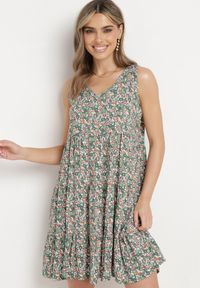Born2be - Zielono-Różowa Sukienka Bawełniana Bez Rękawów na Lato Biazena. Okazja: na co dzień. Kolor: zielony. Materiał: bawełna. Długość rękawa: bez rękawów. Sezon: lato. Styl: wizytowy, casual #7