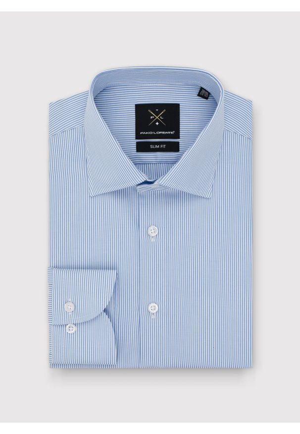 Pako Lorente - PAKO LORENTE – Bawełniana koszula męska w niebieskie paski. Kolor: niebieski. Materiał: bawełna. Długość rękawa: długi rękaw. Długość: długie. Wzór: paski