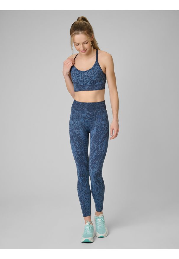 4f - 4F Biustonosz treningowy z niskim wsparciem - turkusowy XL/XXL. Kolor: turkusowy. Materiał: skóra, dzianina, włókno, materiał. Rodzaj stanika: wyciągane miseczki. Sport: fitness