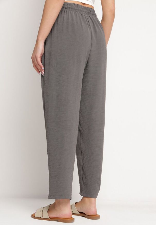 Born2be - Szare Spodnie Luźne z Kieszeniami i Gumką w Talii oraz Sznurkiem Enivia. Okazja: na co dzień. Kolor: szary. Styl: elegancki, casual