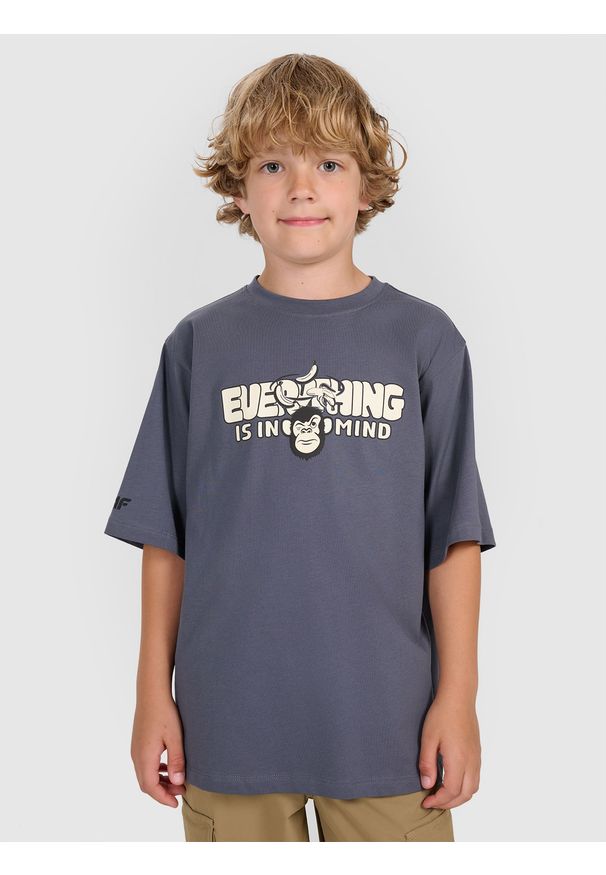 4f - 4F T-shirt oversize z nadrukiem chłopięcy - szary 146 (10-11 lat). Okazja: na co dzień. Kolor: szary. Wzór: nadruk. Sezon: lato. Styl: casual
