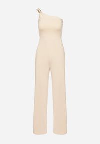 Born2be - Jasnobeżowy Asymetryczny Kombinezon na Jedno Ramię z Kieszeniami Efriele. Okazja: na co dzień, na randkę. Kolor: beżowy. Styl: casual #2