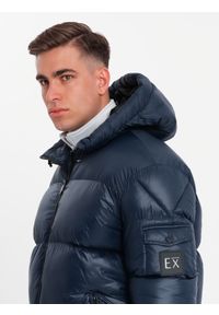 Ombre Clothing - Ciepła kurtka męska puffer ze ściągaczami – granatowa V2 - Rozmiar: L. Okazja: na co dzień. Typ kołnierza: kaptur. Kolor: niebieski. Materiał: guma, tkanina, poliester, materiał, syntetyk, nylon. Wzór: aplikacja. Sezon: zima. Styl: casual #5