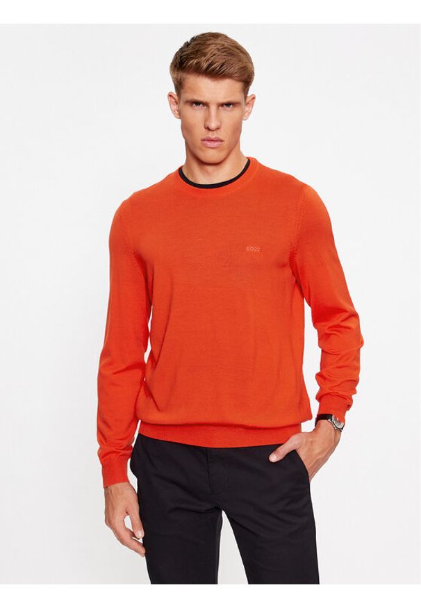 BOSS - Boss Sweter Botto-L 50476364 Pomarańczowy Regular Fit. Kolor: pomarańczowy. Materiał: wełna