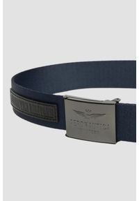 Aeronautica Militare - AERONAUTICA MILITARE Granatowy pasek męski Webbing Belt With Leather Detail. Kolor: niebieski #4