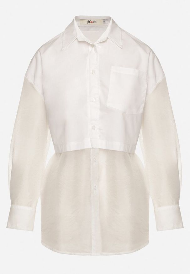 Born2be - Biała Koszula z Transparentnymi Rękawami Silomea. Okazja: na co dzień. Kolor: biały. Materiał: jeans. Wzór: aplikacja. Styl: casual