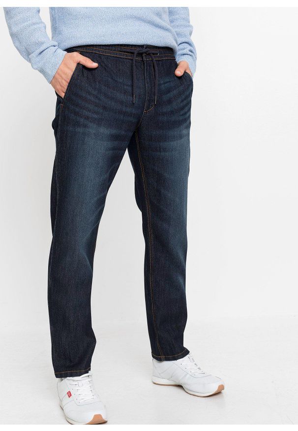 bonprix - Lekkie jeansy z gumką w talii, regular fit, straight. Kolor: niebieski